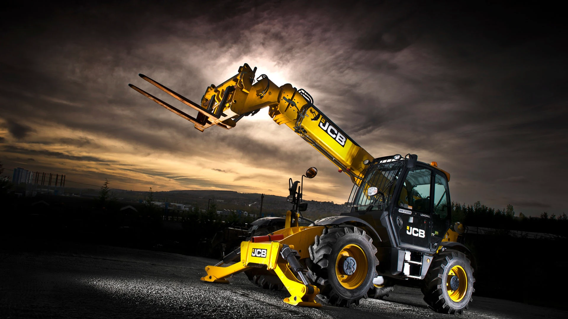 Yellow JCB industrial forklift