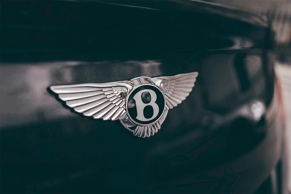 Close up of the Bentley logo