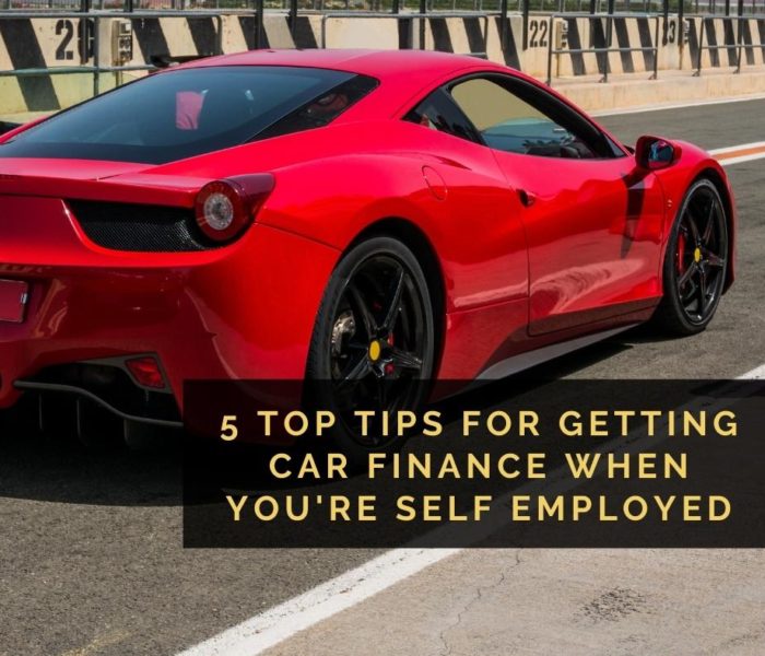 Picture of a red Ferrari with text sharing the blog title "5 top tips for getting car finance when you're self employed"