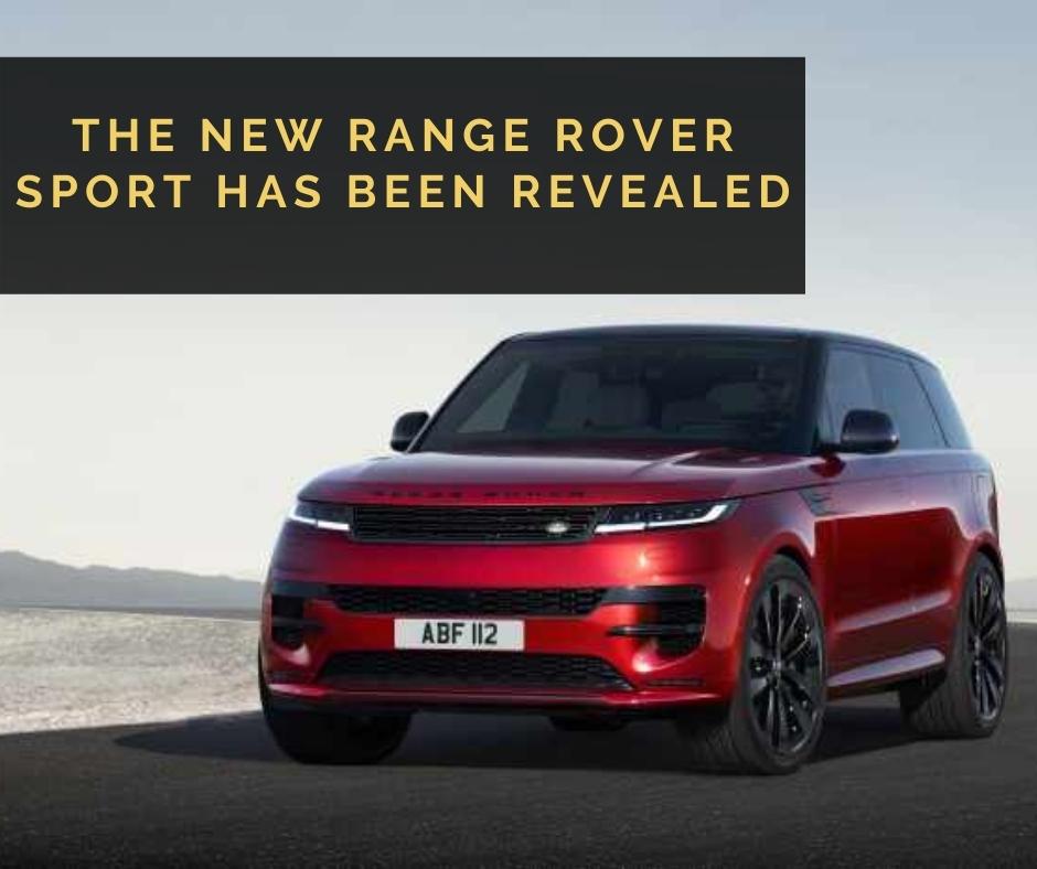 Range Rover Sport in red with the blog title "The New Range Rover Sport Has Been Revealed" overlaid