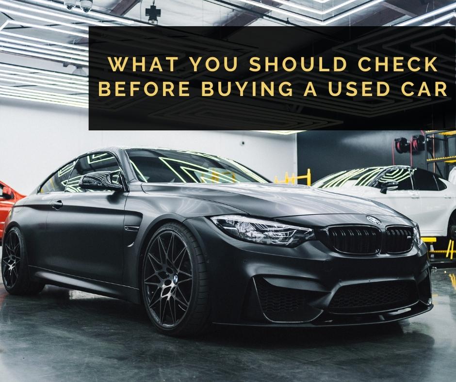 Sports car with the blog title 'What You Should Check Before Buying a Used Car" overlaid