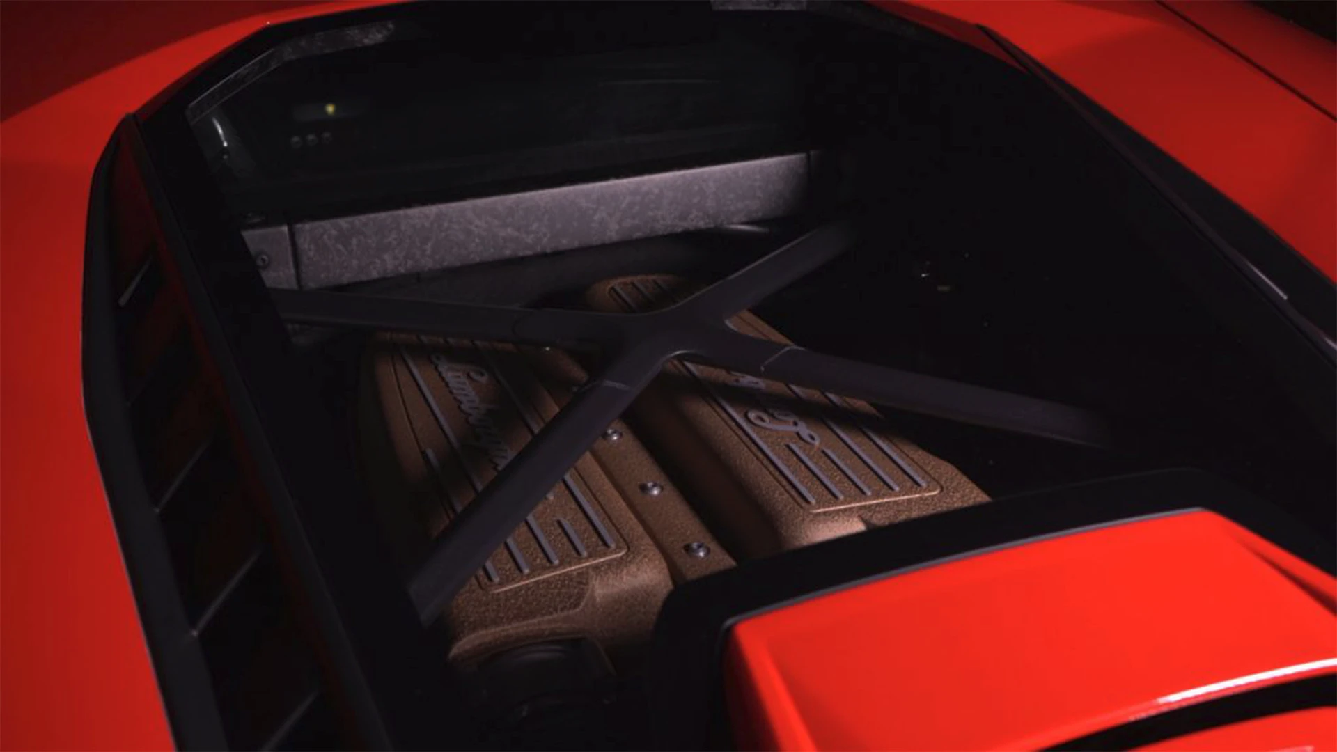 Rear engine of red Lamborghini