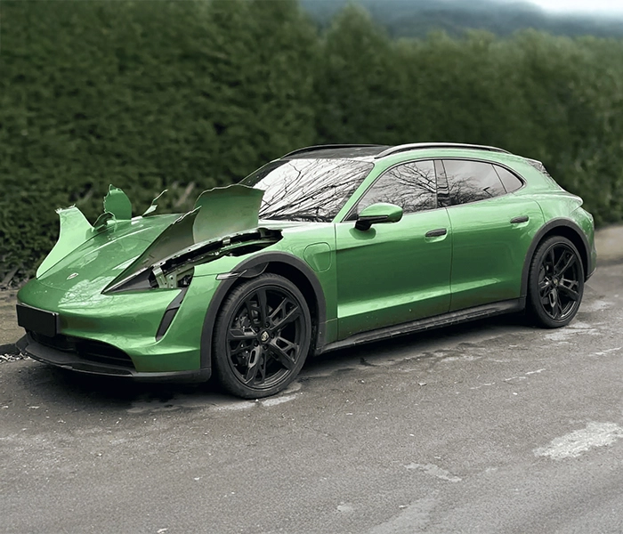 Porsche Taycan with missing headlights
